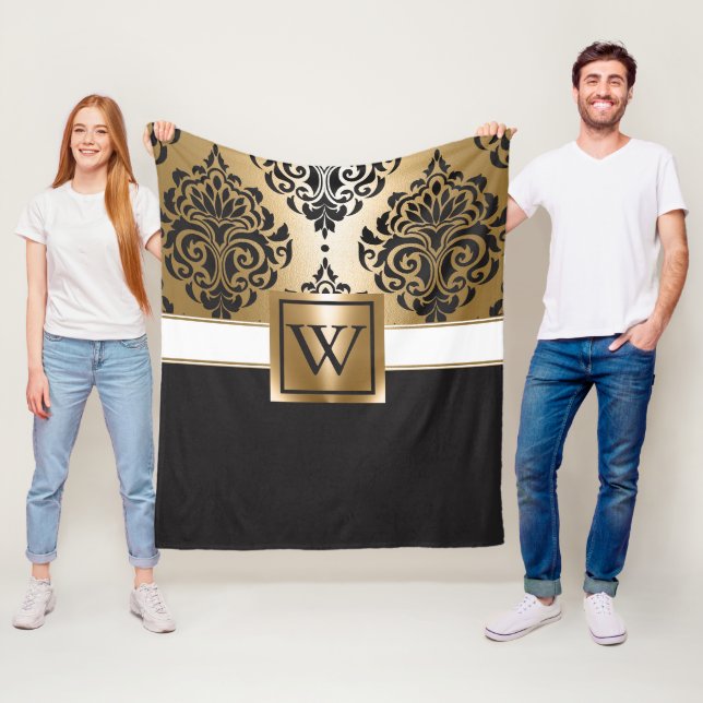 Black and Golden Arabesc Fleece Blanket (In Situ)