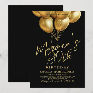 Black and Golden Balloon Birthday Party Invitation