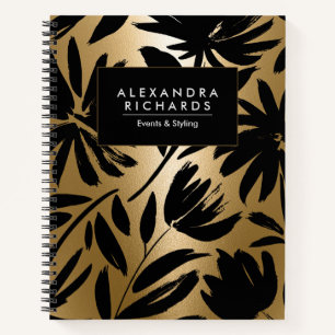Black and Golden Brush Floral Notebook