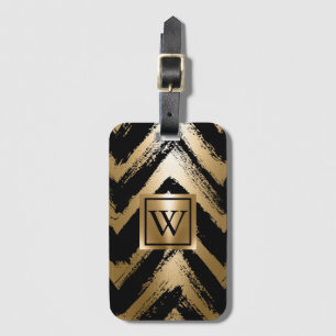 Black and Golden Brush Stripes Luggage Tag