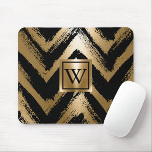 Black and Golden Brush Stripes Mouse Mat