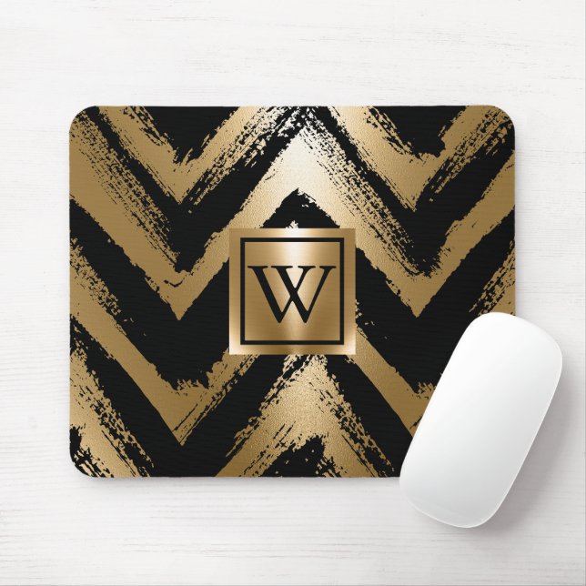 Black and Golden Brush Stripes Mouse Mat (With Mouse)