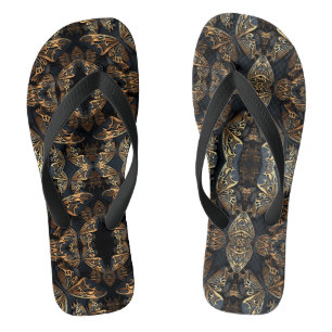 Black and Golden Butterfly Seamless Pattren Flip Flops