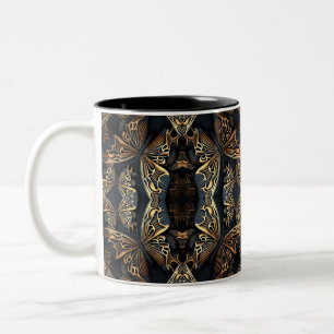 Black and Golden Butterfly Seamless Pattren Two-Tone Coffee Mug
