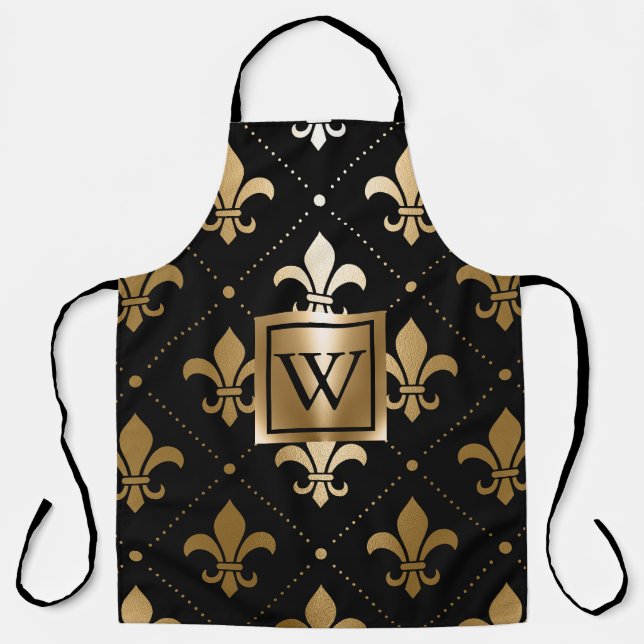 Black and Golden Fleur-de-lis Apron (Front)