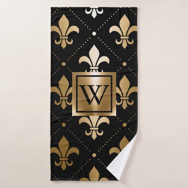 Black and Golden Fleur-de-lis Bath Towel Set (Bath Towel)