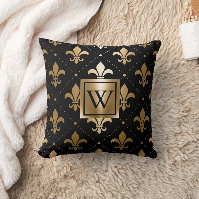 Black and Golden Fleur-de-lis Cushion (Blanket)