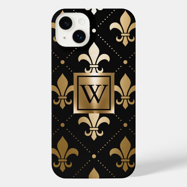 Black and Golden Fleur-de-lis iPhone Case (Back)