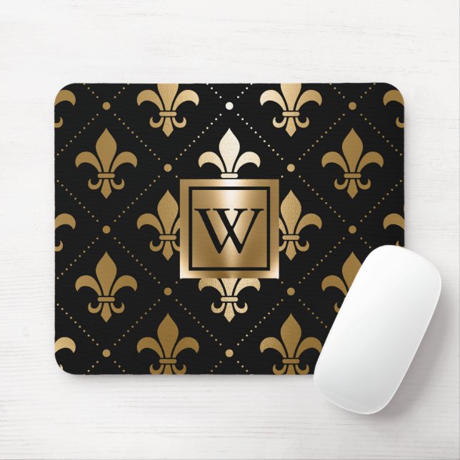 Black and Golden Fleur-de-lis Mouse Mat (With Mouse)