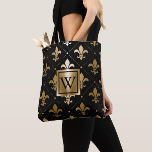 Black and Golden Fleur-de-lis Tote Bag