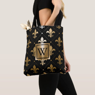 Black and Golden Fleur-de-lis Tote Bag