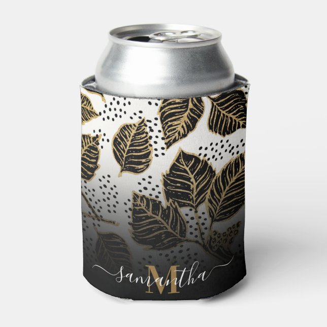 Black and Golden Floral Can Cooler (Can Front)