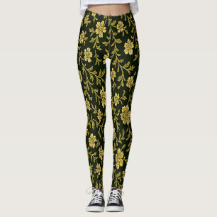 Black and Golden Floral Leggings