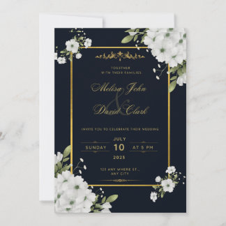 Black and golden floral minimal chic invitation