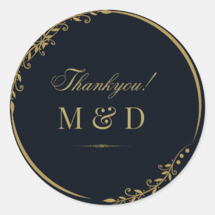 Black and golden floral minimal chic thankyou classic round sticker