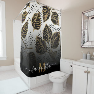 Black and Golden Floral Shower Curtain