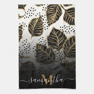 Black and Golden Floral Tea Towel