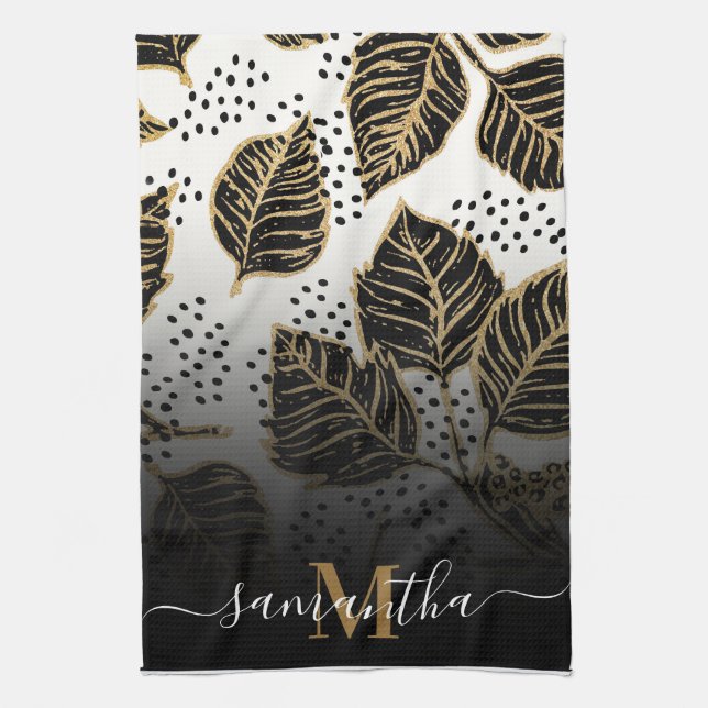 Black and Golden Floral Tea Towel (Vertical)
