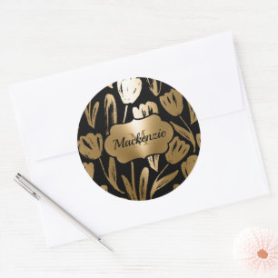 Black and Golden Flowers  Classic Round Sticker