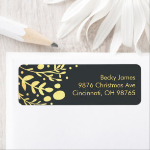 Black and Golden Foil Foliage Christmas Address
