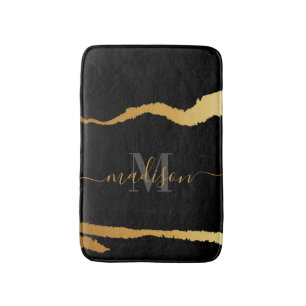 Black and Golden Foil Monogram Bath Mat