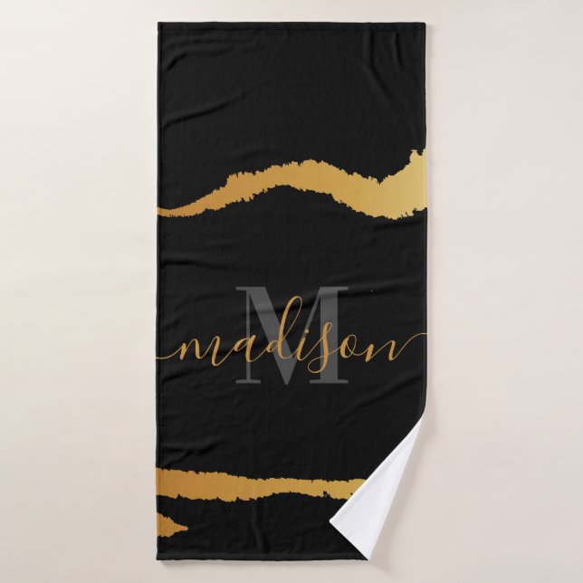 Black and Golden Foil Monogram Bath Towel (Bath Towel)