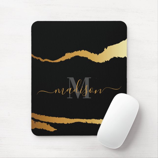 Black and Golden Foil Monogram Mouse Mat (With Mouse)