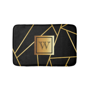 Black and Golden Geometric Bath Mat