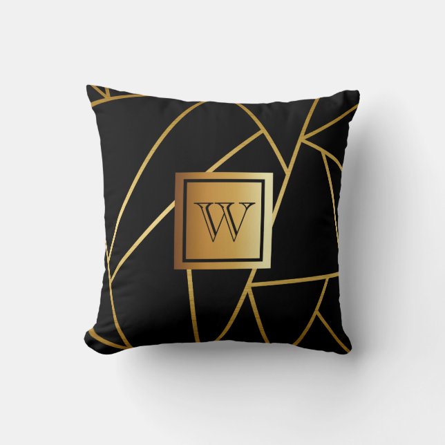 Black and Golden Geometric Cushion (Front)