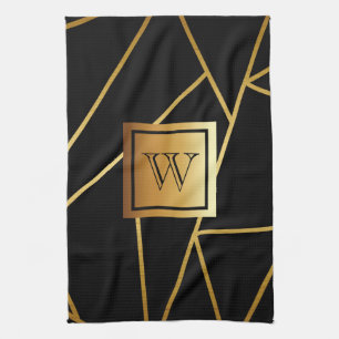 Black and Golden Geometric Tea Towel