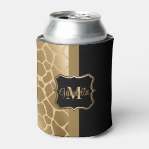 Black and Golden Giraffe Pattern Can Cooler