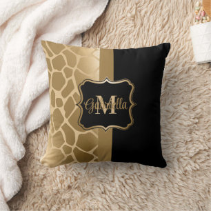 Black and Golden Giraffe Pattern Cushion