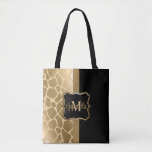 Black and Golden Giraffe Pattern Tote Bag