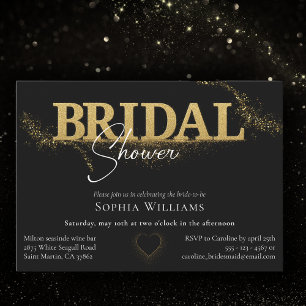 Black and golden glitter glamourous bridal shower invitation