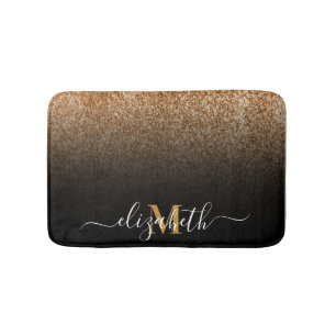 Black and Golden Glitter Monogram Bath Mat