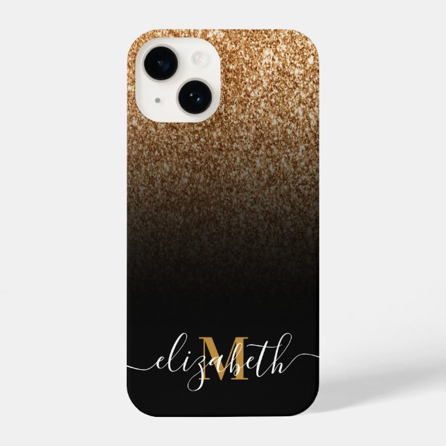 Black and Golden Glitter Monogram iPhone Case (Back)