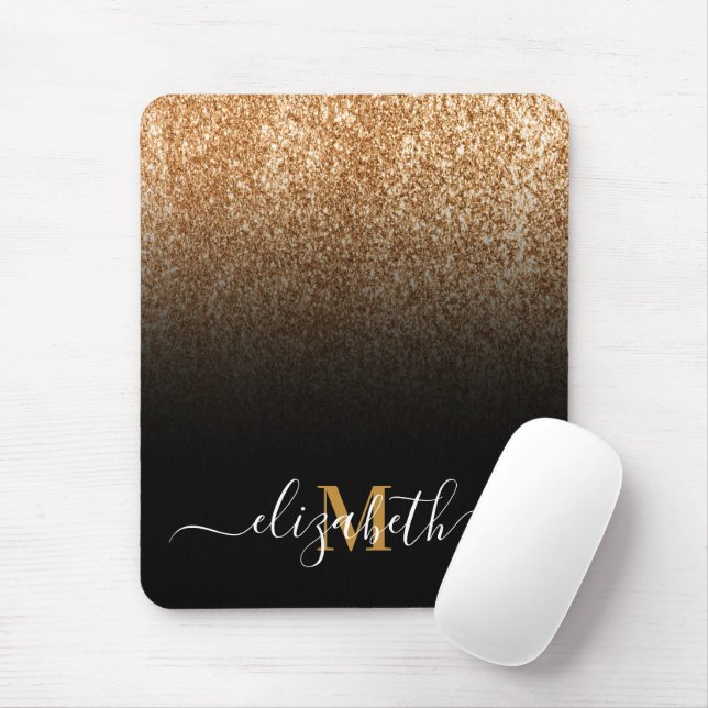 Black and Golden Glitter Monogram Mouse Mat (With Mouse)