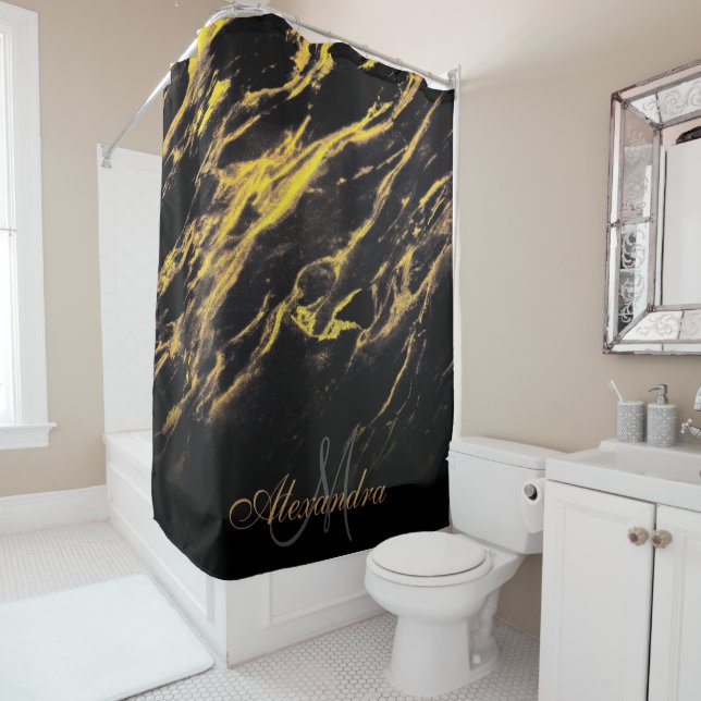 Black and Golden Granite Shower Curtain (In Situ)