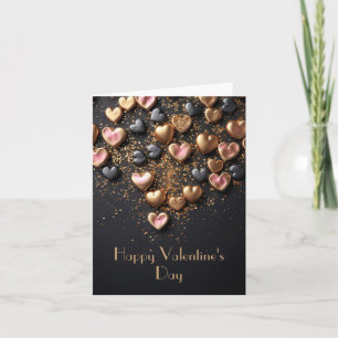 Black and golden hearts on dark ground Valentine's Holiday Card
