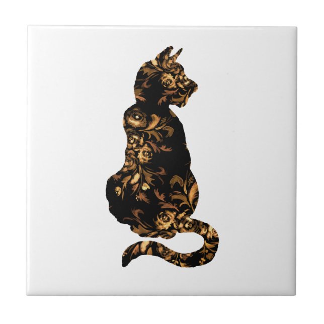 Black and Golden Kitty Cat Tile (Front)