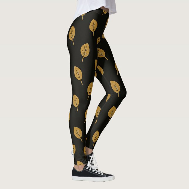 Black and Golden Leaves Leggings (Right)