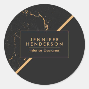 Black and Golden Marble Classic Round Sticker