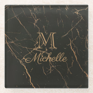 Black and Golden Marble Glass Coaster