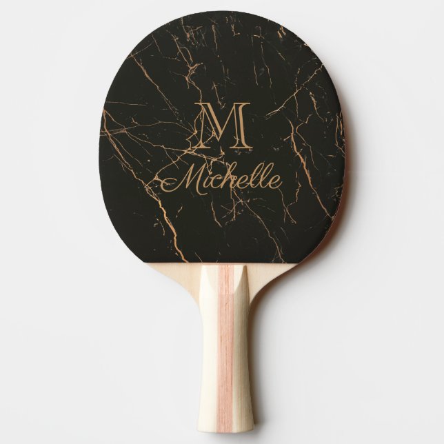 Black and Golden Marble Ping Pong Paddle (Back)