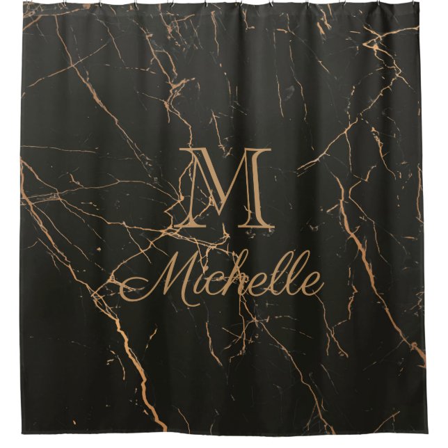 Black and Golden Marble Shower Curtain (Front)