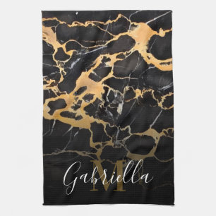Black and Golden Marble Tea Towel