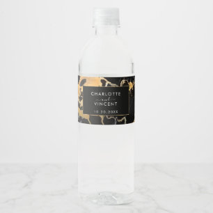 Black and Golden Marble Water Bottle Label