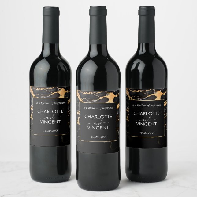 Black and Golden Marble Wine Label (Bottles)