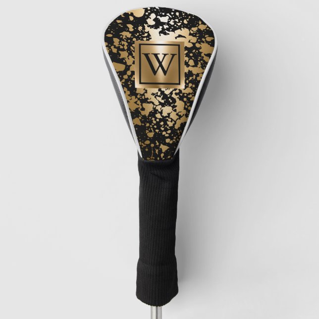 Black and Golden Metallic Brush Golf Head Cover (Front)