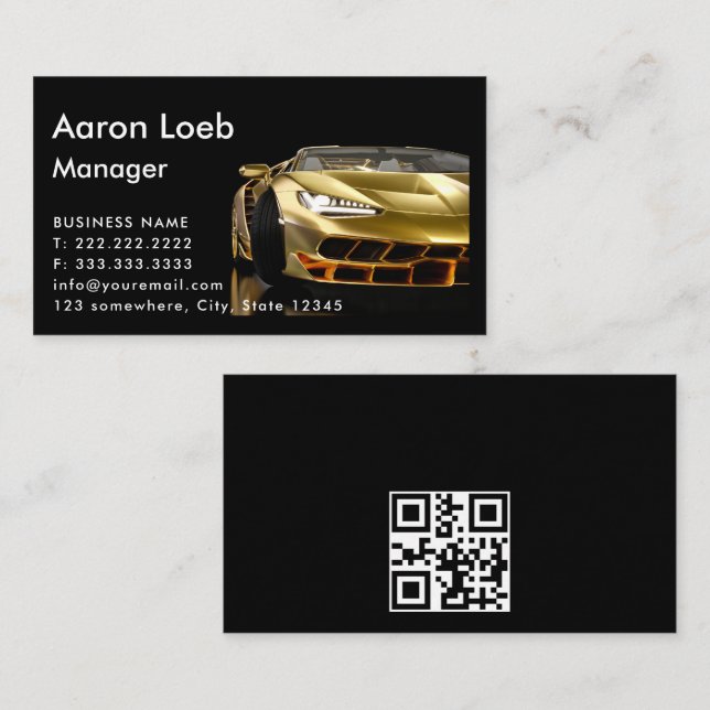 Black and golden  Modern Sport Car Business Card (Front/Back)